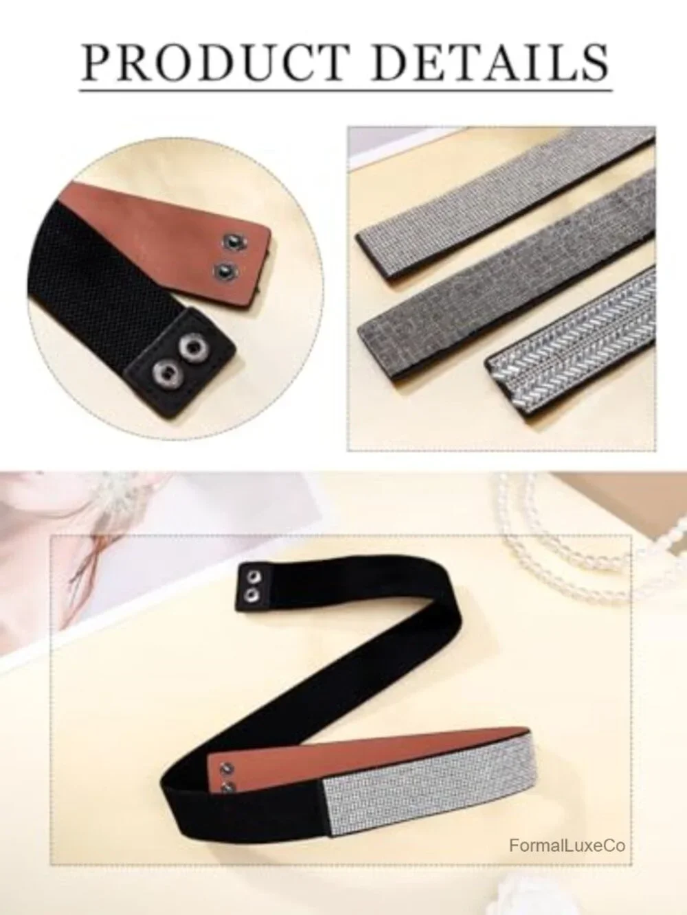 Rhinestone Stretch Belt - Sparkling Crystal Waist Belt for Dresses